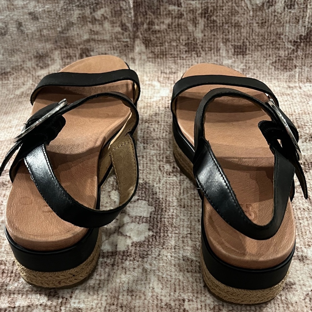 UGG Black Leather Espadrille Platform Sandals with Buckle - Picture 9 of 12